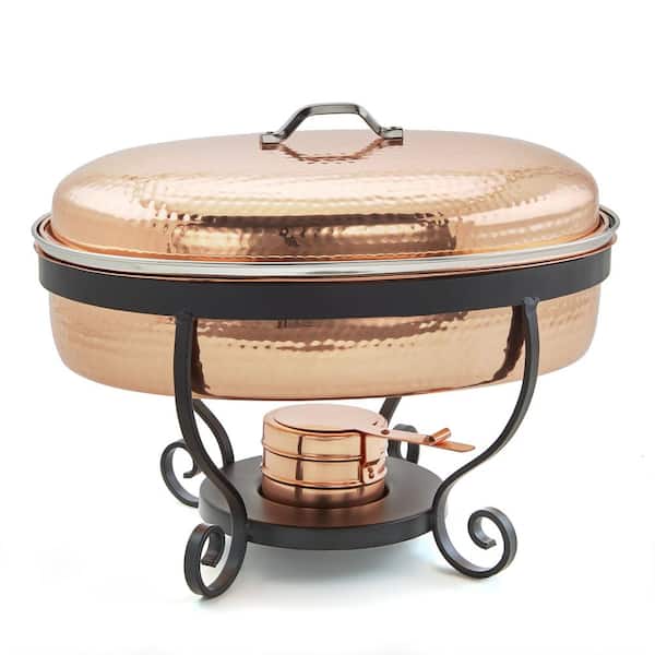 6 Qt Lacquered Finish Stainless Steel Old Dutch 685AC 16.5 x 14.25 x 13.125 Hammered Chafing Dish Black Iron Stand Antique Copper Plated 