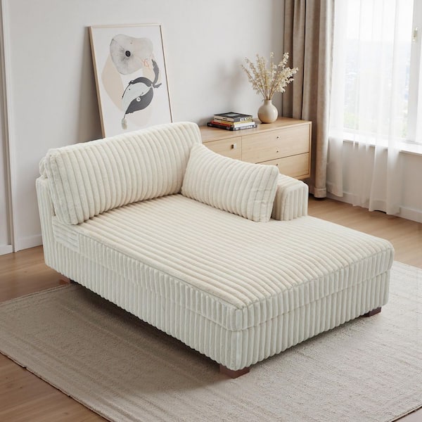 Modern Right Arm Facing White Faux Rabbit Fur Polyester Upholstered Sectional Chaise Lounge with Wood Frame(Set of 1)