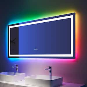 Iridescent 72 in. W x 36 in. H Rectangular Frameless RGB LED Lighted Defog Wall Mount Bathroom Vanity Mirror