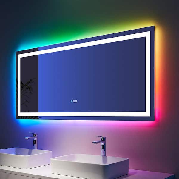 INSTER Iridescent 72 in. W x 36 in. H Rectangular Frameless RGB LED Lighted Defog Wall Mount Bathroom Vanity Mirror
