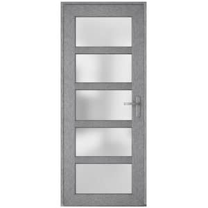 36 in. x 80 in. Left-Hand/Inswing Frosted Glass Grey Ash Steel Prehung Front Door with Hardware