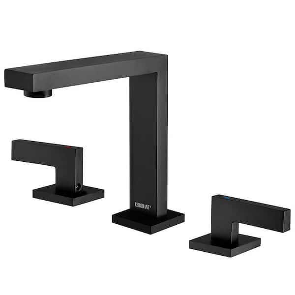 8 in. Widespread Deck Mount Dual Handle 3-Hole Square Bathroom Faucet in Matte Black