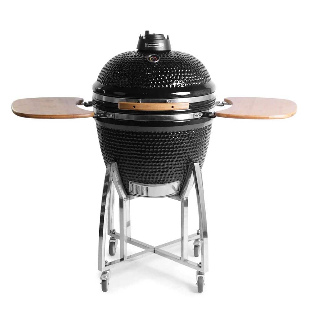 23 in. Comfortbilt Kamado Charcoal Grill in Black with Folding Side Tables