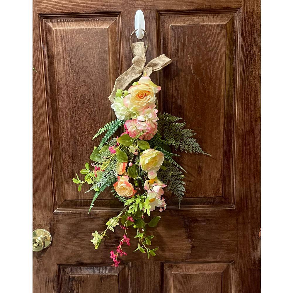  26 in. Artificial Spring Flowers and Green Leaves Teardrop