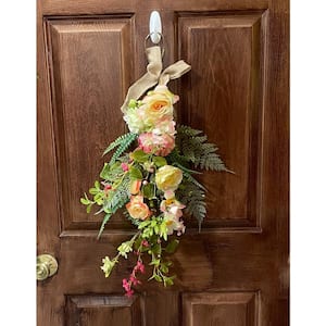 26 in. Artificial Spring Flowers and Green Leaves Teardrop