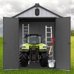 6 ft. W x 8 ft. D Plastic Storage Shed Outdoor Big Tool Room for Backyard Garden, Black and Gray (46.8 sq. ft.)