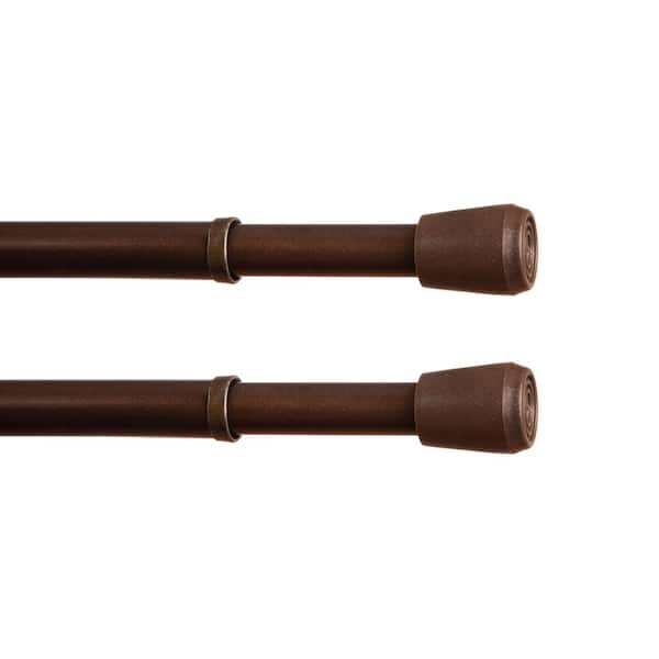 Kenney Fast Fit No Tools 18 in. - 28 in. Adjustable Spring Tension Curtain Rod, 7/16 in. Dia. in Chocolate Brown, Set of 2