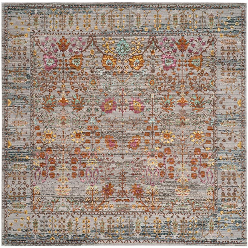 Handmade Square Grey and Multicolor Synthetic Area Rug