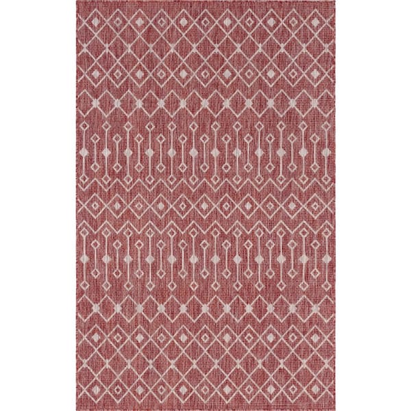 Unique Loom Rust Red/Gray Tribal Trellis Outdoor 8 ft. x 11 ft. Area Rug