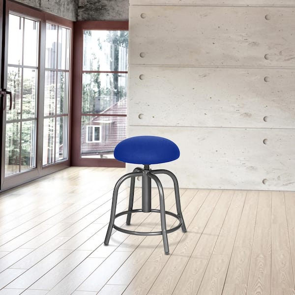HAMPDEN FURNISHINGS Vince Collection 18-25" Adjustable Height, Grey Metal Frame, Fabric Padded Swivel Stool, Dark Blue Seat