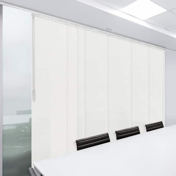 EMOH Dove 110 in.- 153 in. W x 116 in. L Adjustable 7-Panel White Single Rail Panel Track with 23.5 in. Slates