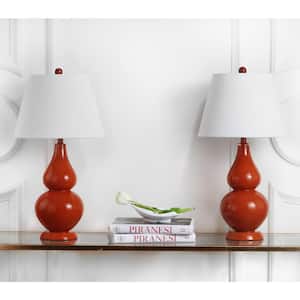 Cybil 26.5 in. Blood Orange Double Gourd Glass Table Lamp with Off-White Shade (Set of 2)