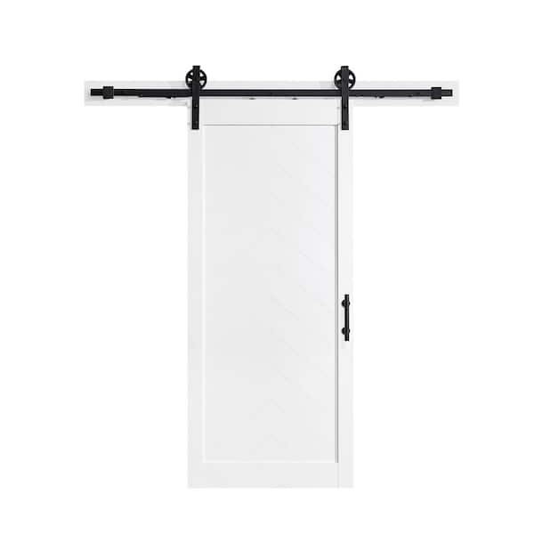 OVE Decors Cooper 36 in. x 84 in. Textured White Sliding Barn Door with Solid Core and Soft Close Hardware Kit