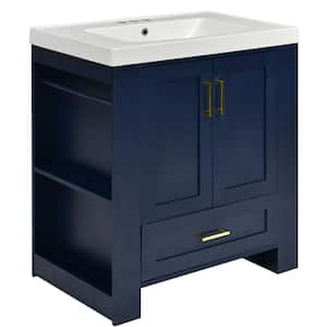 29.5 in. W x 17.7 in. D x 31.5 in. H Blue Linen Cabinet with Bathroom Vanity and Resin Sink Top