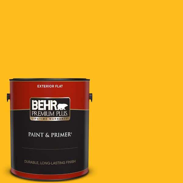 BEHR PREMIUM PLUS 1 gal. #P290-7 Laser Lemon Flat Exterior Paint & Primer