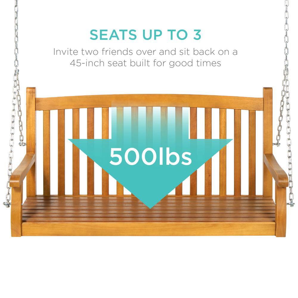 Brown Acacia Wood 48in Outdoor Porch Swing with Chains