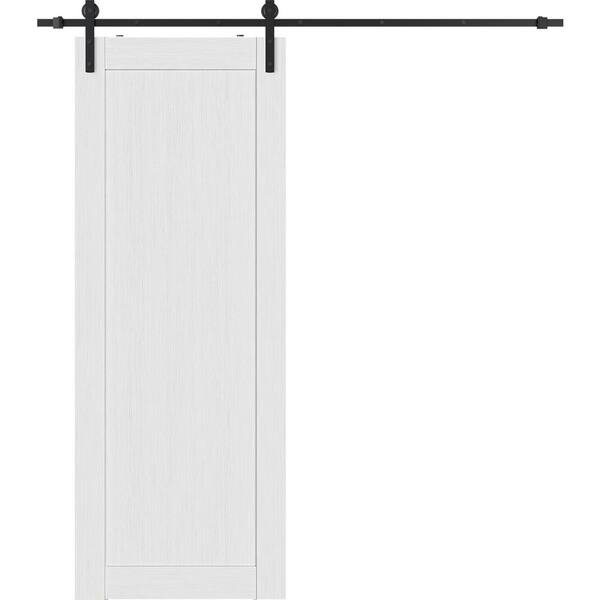 Belldinni 32 in. x 96 in. 1-Panel Shaker Bianco Noble Finished Composite Wood Sliding Barn Door with Hardware Kit