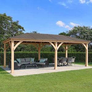 Meridian 12 ft. x 24 ft. Premium Cedar Outdoor Patio Shade Gazebo with Architectural Posts and Brown Aluminum Roof