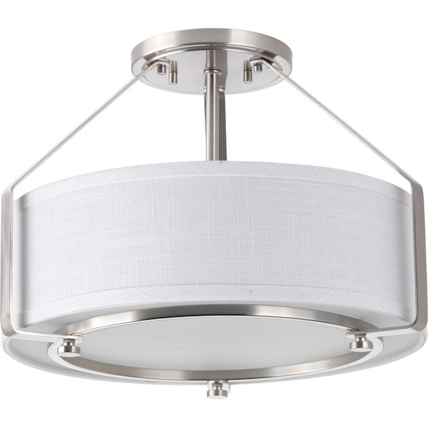 Progress Lighting Ratio Collection 3-Light Brushed Nickel Pendant with Fabric Shade Glass