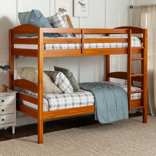 Walker Edison Furniture Company Solid Wood Twin over Twin Bunk Bed - Honey