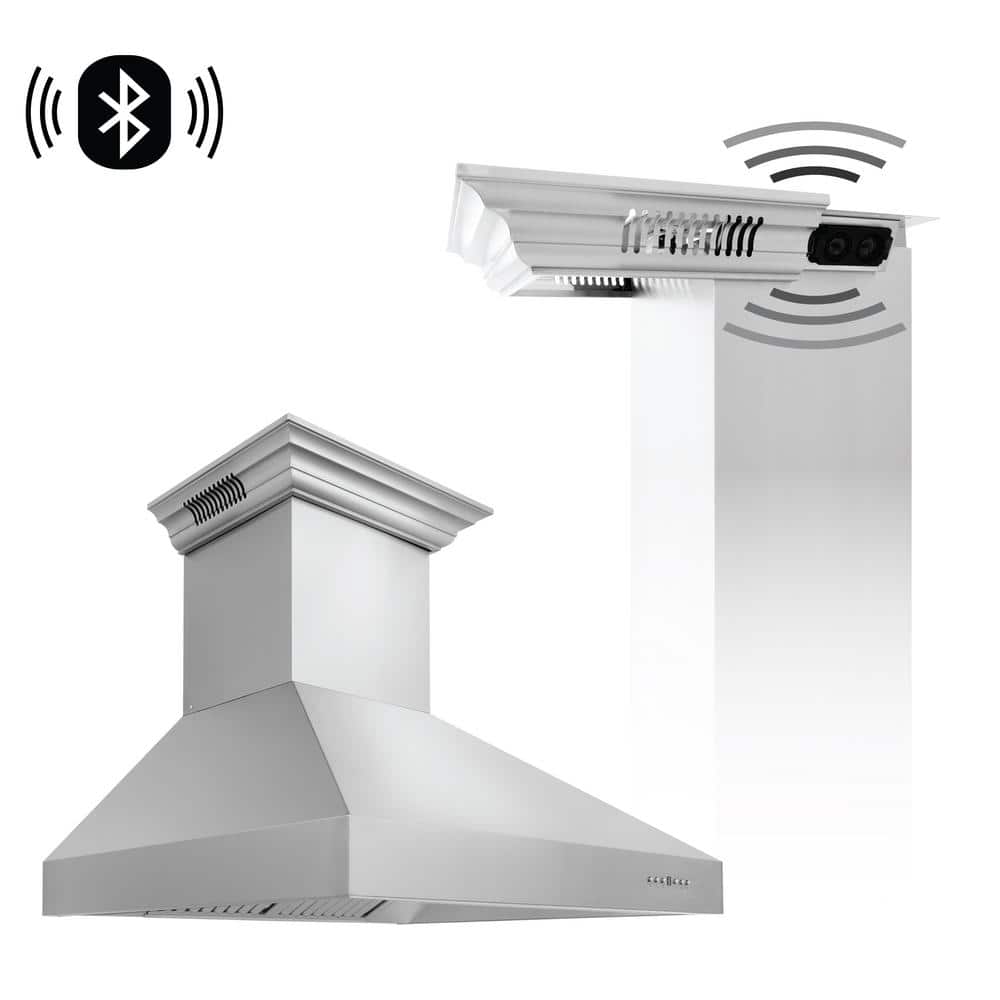 36 in. 700 CFM Ducted Vent Wall Mount Range Hood in Stainless Steel with Built-in CrownSound Bluetooth Speakers