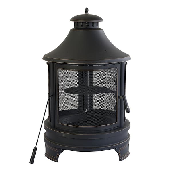 Unbranded 49 in. Garden Metal Outdoor Heating Furnace 2 in 1 Fire Pit with Grill Tray