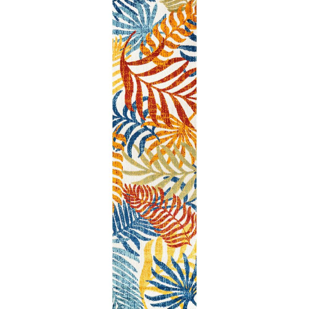 Cream and Orange Synthetic Flat Woven Runner Rug, 2 x 8 ft