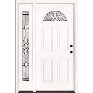 50.5 in. x 81.625 in. Sapphire Patina Fan Lite Unfinished Smooth Left-Hand Fiberglass Prehung Front Door with Sidelite