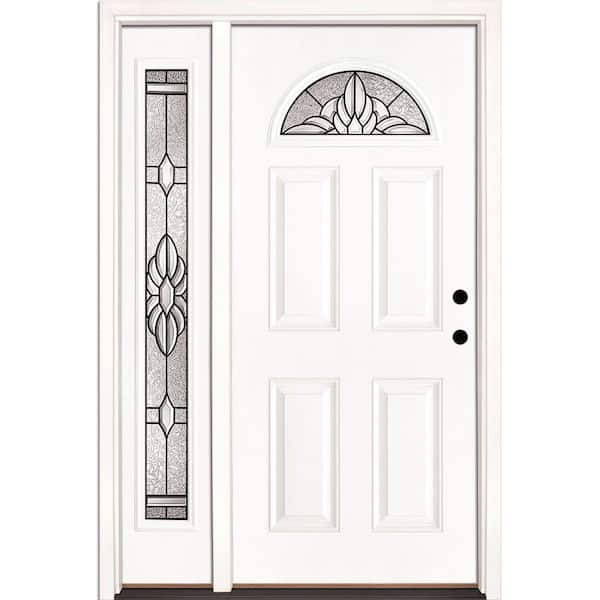 Feather River Doors 50.5 in. x 81.625 in. Sapphire Patina Fan Lite Unfinished Smooth Left-Hand Fiberglass Prehung Front Door with Sidelite