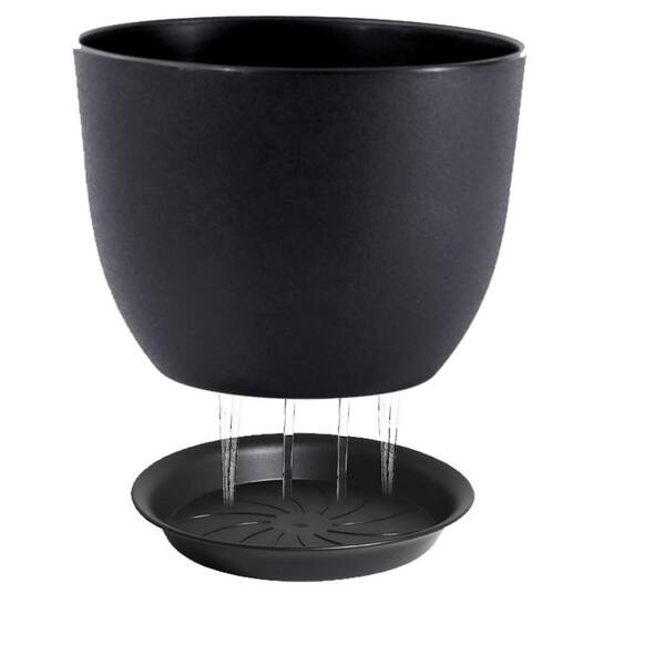 Large Black Plastic Round Indoor/Outdoor Planter with Saucer (12