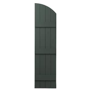 15 in. x 61 in. Polypropylene Plastic Arch Top Closed Board and Batten Shutters Pair in Green