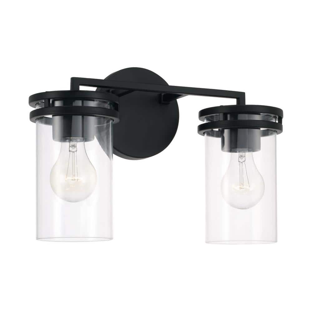 14.25 in. W x 9.75 in. H 2-Light Vanity Light in Matte Black with Clear Glass price history on PriceWatchPro