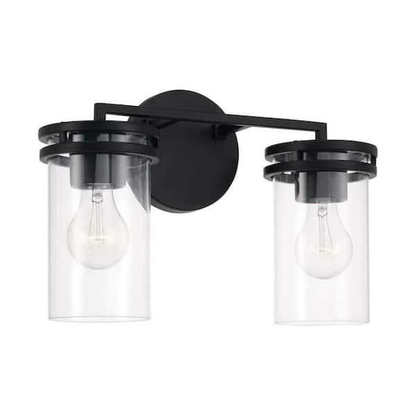 HOMEPLACE LIGHTING 14.25 in. W x 9.75 in. H 2-Light Vanity Light in Matte Black with Clear Glass