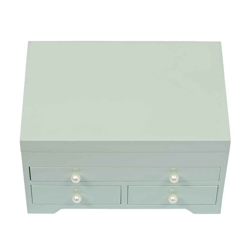 Seafoam Green Wooden Jewelry Box with Pearl Knobs