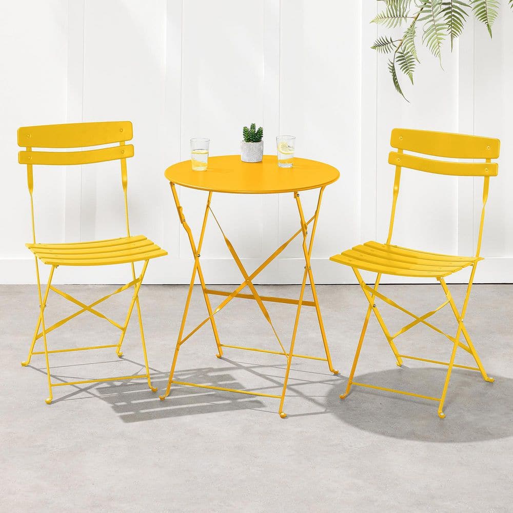 Best Choice Products Yellow 3-Piece Metal Folding Outdoor Bistro