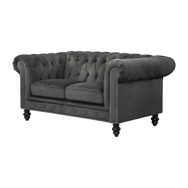 DEVON & CLAIRE Grand Chateaux 67 in. W Rolled Arm Velvet Rectangle Loveseat Sofa in Gray