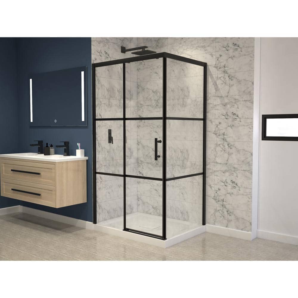 48'' Matte Black Framed Sliding Shower Enclosure with Clear Glass