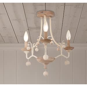 Colonial Charm 16.75 in. 3-Light White Wash and Sun Dried Clay Semi Flush Mount
