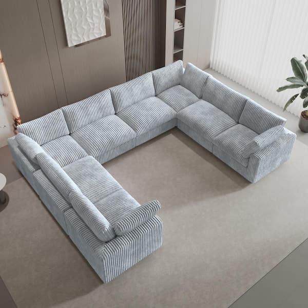 157.48 in. Square Arm Rabbit Hair Plush Fabric 8-Piece Modular Deep Seat Living Room Sectional Sofa in. Gray(11+ Seat)