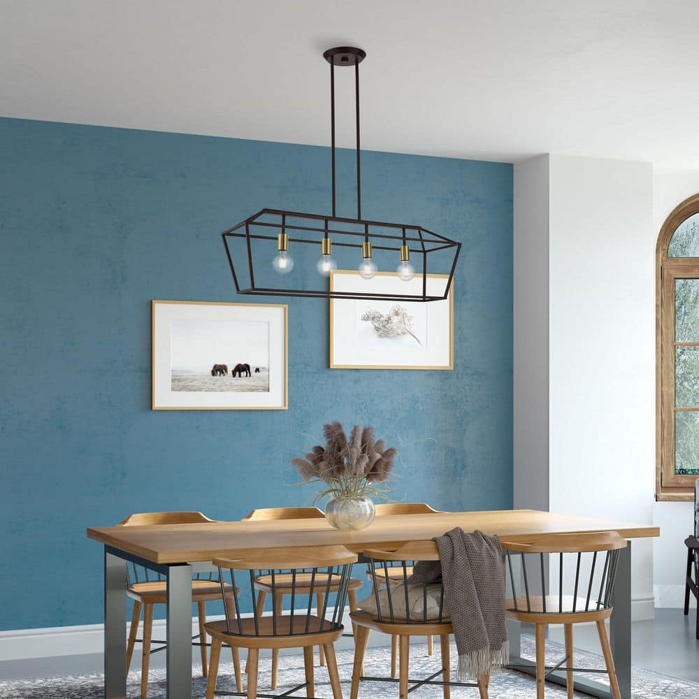 Devone Transitional 4-Light Linear Chandelier in Bronze/Antique Brass