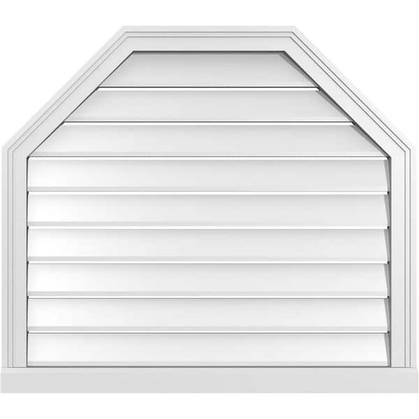 Ekena Millwork 34" x 30" Octagonal Top Surface Mount PVC Gable Vent: Functional with Brickmould Sill Frame