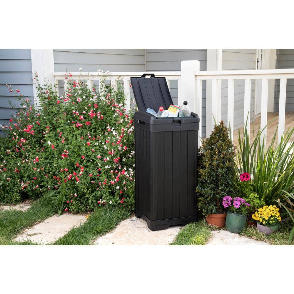 Baltimore Black Plastic Outdoor Trash Can with Pull-out Drawer