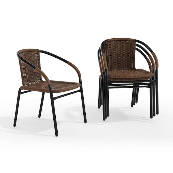 Lila Medium Brown Rattan Indoor-Outdoor Restaurant Stack Chair (Set of 4)
