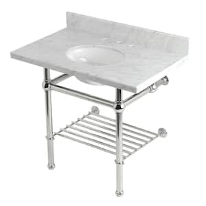 Templeton 36 in. Marble Console Sink with Brass Legs in Carrara Marble Polished Nickel