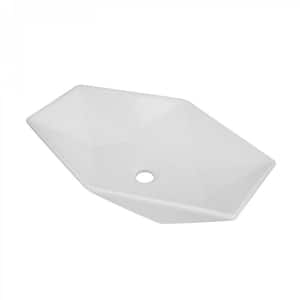 HEXY Countertop Bathroom Vessel Sink White Ceramic Hexagonal Basin Vessel Sink