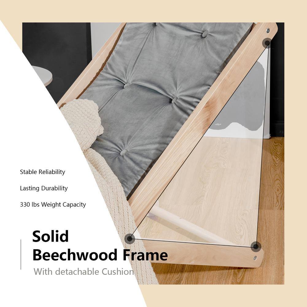 Foldable Natural Beech Wood Sling Chair with Gray Cushion