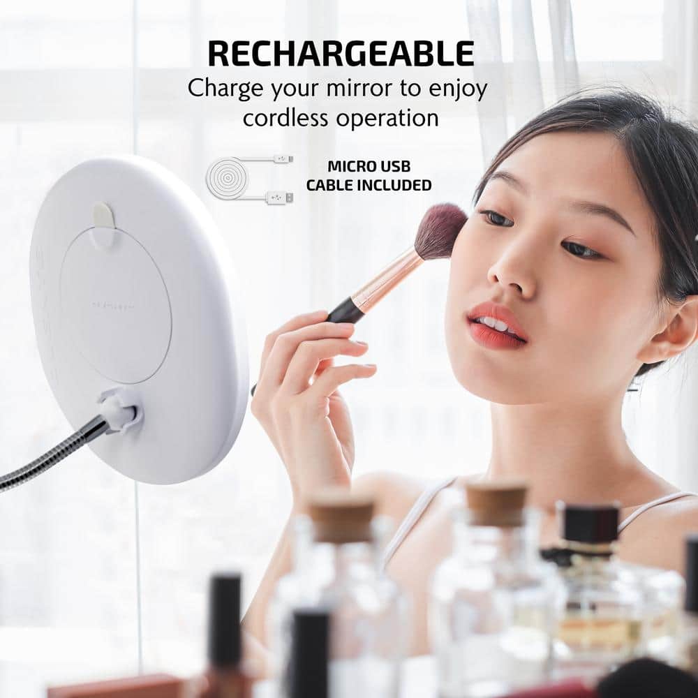 White Oval Wall Mounted Magnifying Makeup Mirror with LED Light