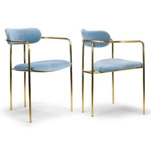 Anaya Light Blue Velvet Dining Chair with Golden Metal Legs (Set of 2)
