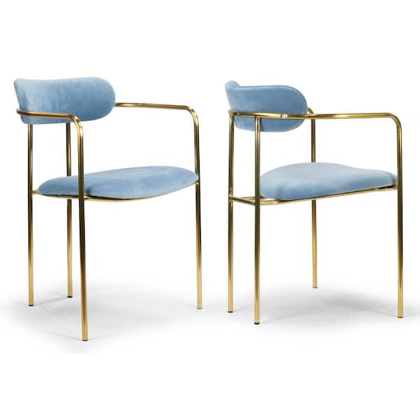 Glamour Home Anaya Light Blue Velvet Dining Chair with Golden Metal Legs (Set of 2)