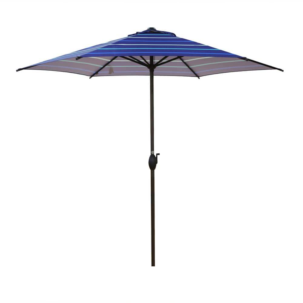 9 ft. Market Push Button Tilt Outdoor Patio Umbrella in Dark Blue Stripe wi